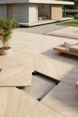 Dalle sur plots VALAR BEIGE 60x60x2 cm effet pierre antidérapant R11 Promotion